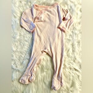 Burts Bees Baby Pajamas One Piece Pink Stripes Footie Sleeper Size 0-3 Months